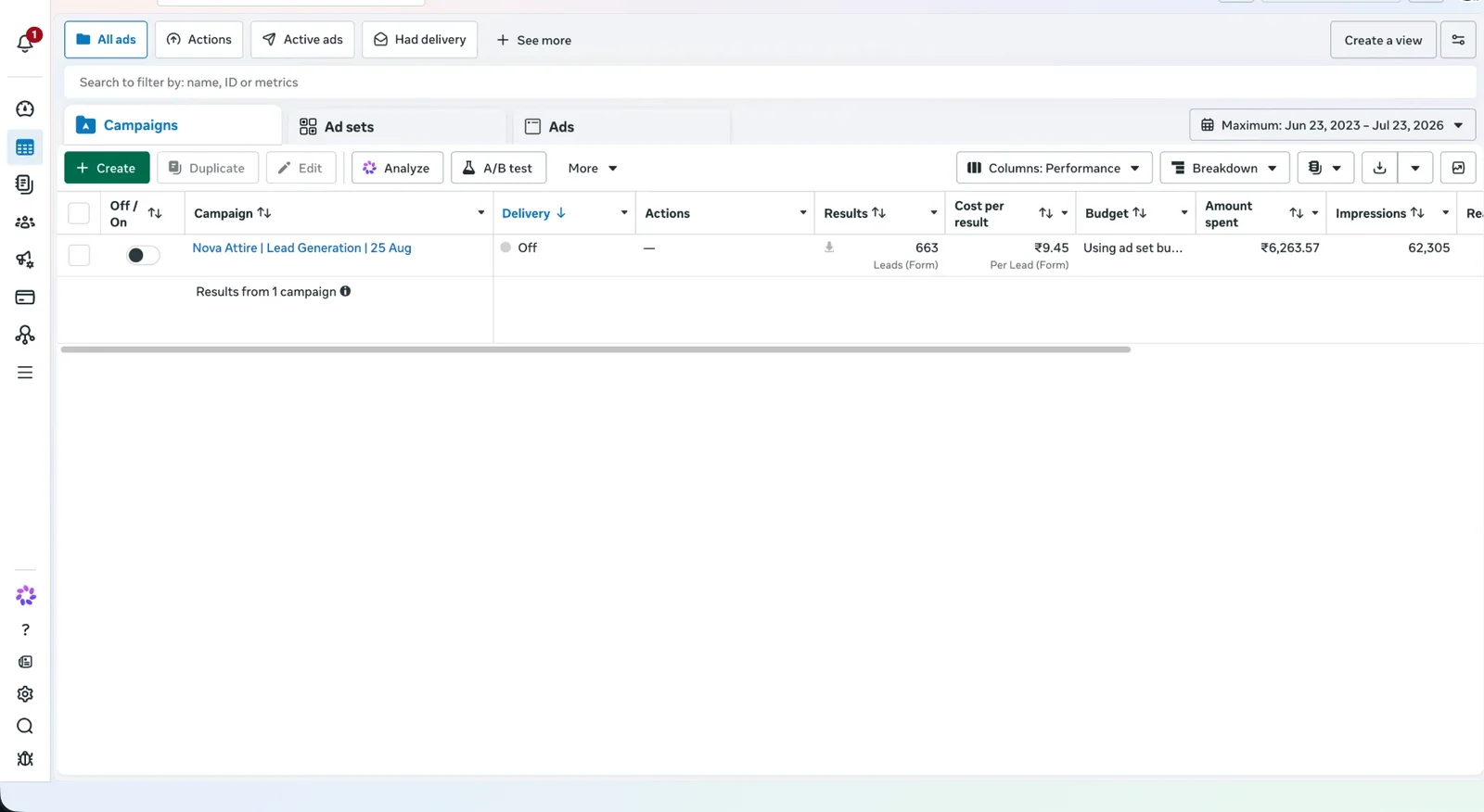 Ads Manager — Nova Attire